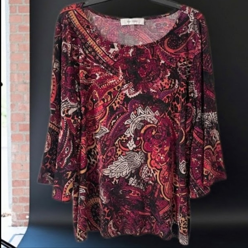 Jones Studio Burgundy & Black Paisley Blouse, XL